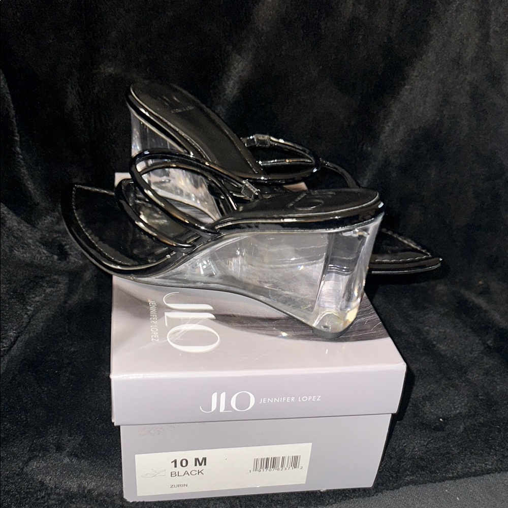 JLO Black Clear Heeled Sandals